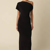 Olivaceous - Noir One Shoulder Maxi Dress