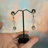 Smokey quartz and rose quartz heart drop earrings, By Zhanna
