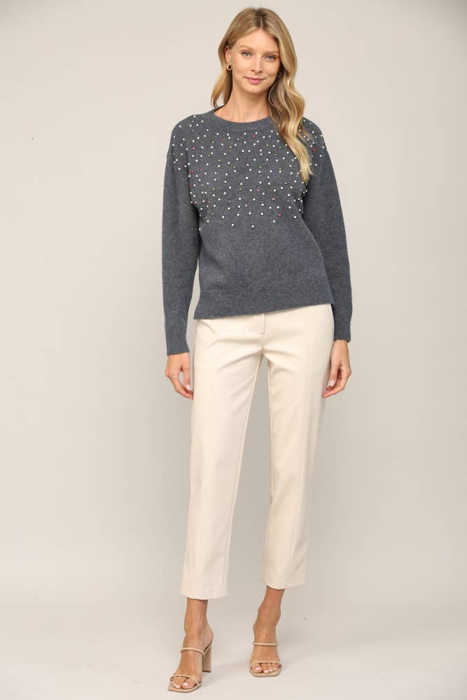 FATE - PEARL TRIM ROUND NECK SWEATER