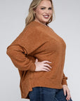 Brushed Melange Drop Shoulder Sweater, Various Colors, Zenana (Plus only)