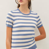 Be Cool - CLASSIC FIT STRIPED SHORT SLEEVE SWEATER TOP