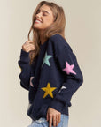 ADORA Stars Pattern Round Neck Drop Shoulder Sweater