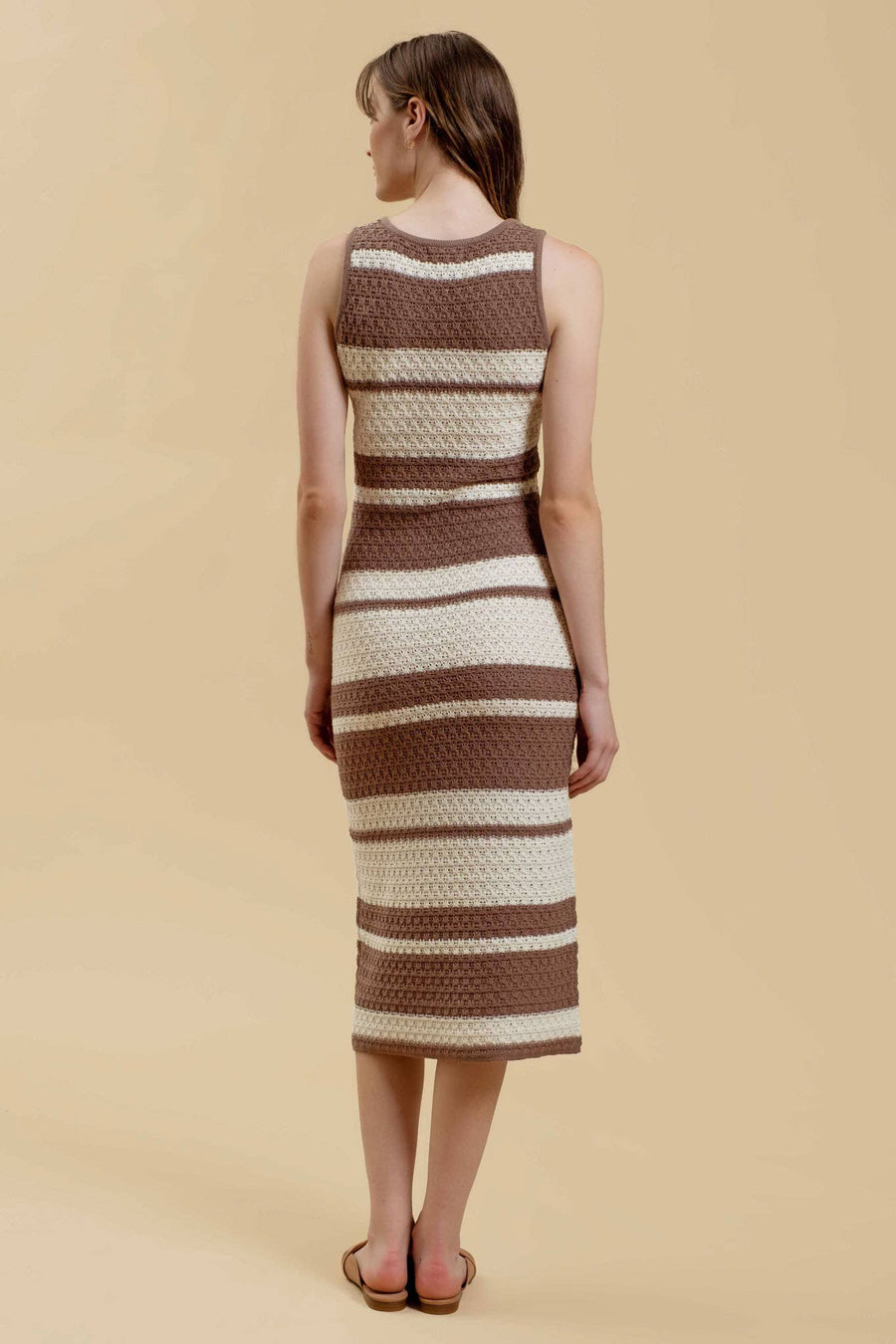 Moon River - STRIPE SLEEVELESS CROCHET KNIT MIDI DRESS