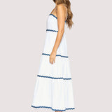 Lost + Wander - Luciana Maxi Dress - Summer White Navy Stripes Nautical