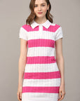 FATE - STRIPE POLO COLLAR SHORT SLV SWEATER DRESS