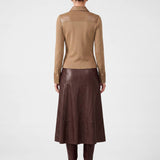 Current Air - Ribbed Knit Faux Leather Polo Top