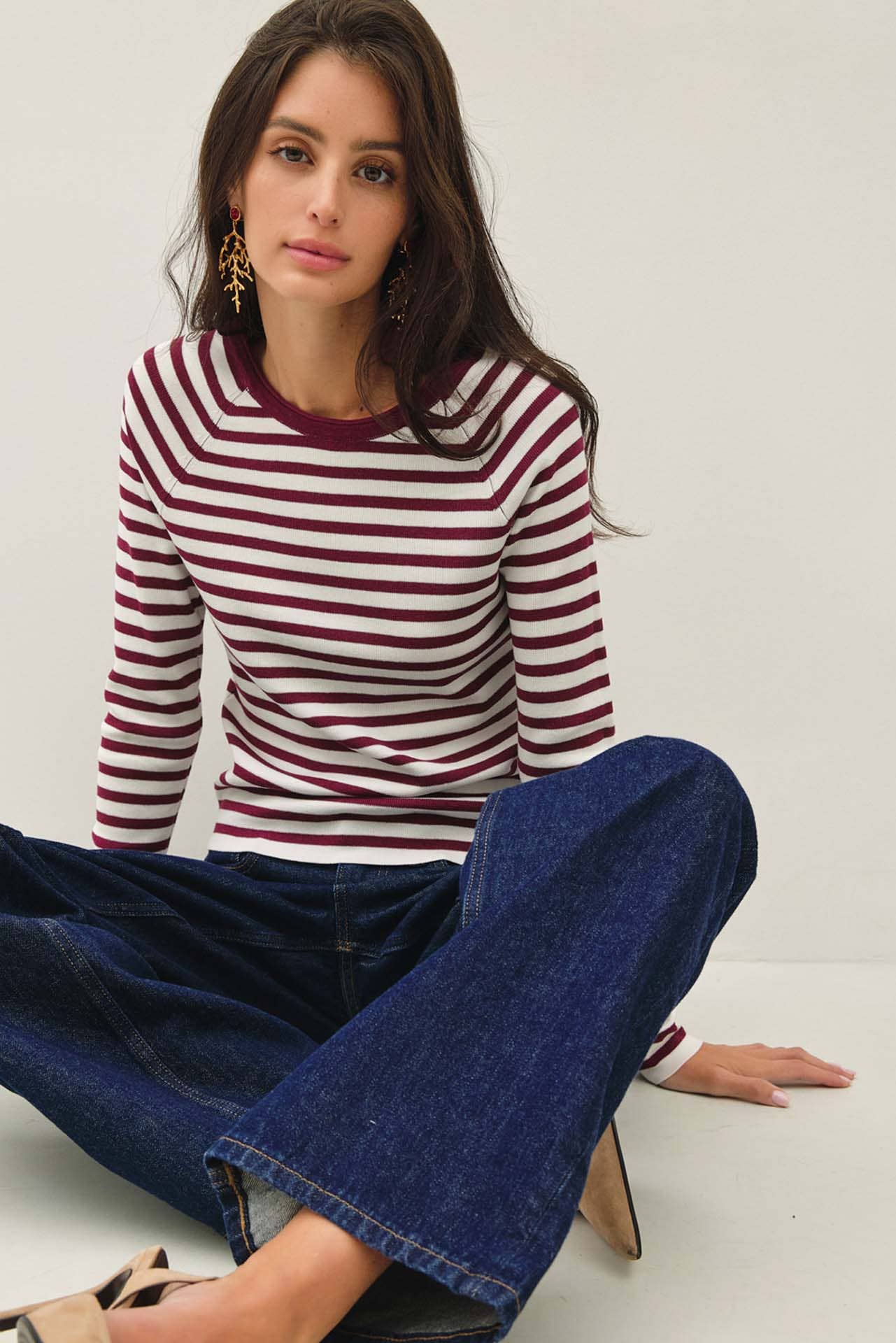 Be Cool - STRIPED SLIM FIT RAGLAN SLEEVE SWEATER