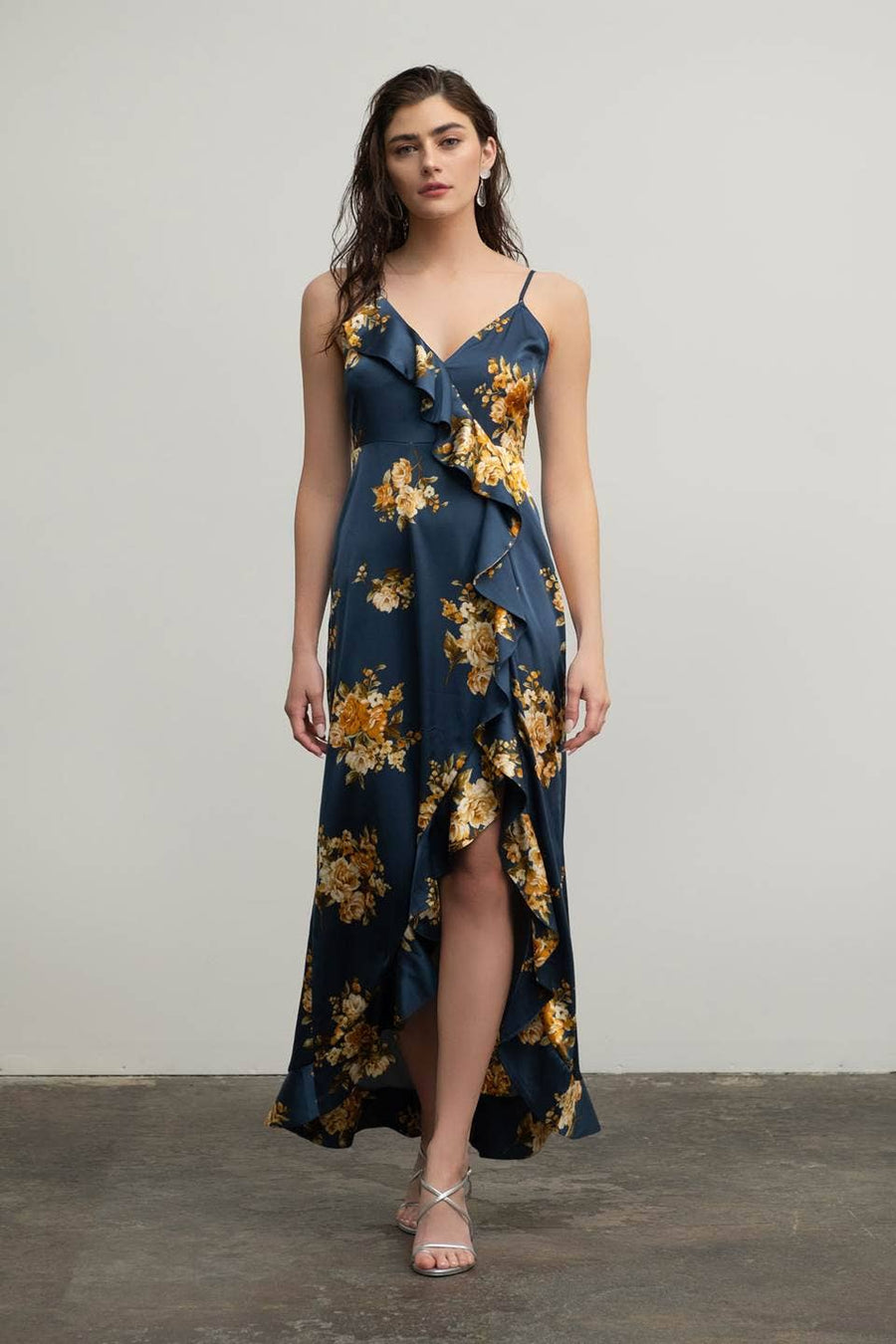 Moon River - FLORAL SLEEVELESS RUFFLE WRAP MAXI DRESS