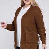 Waffle Open Cardigan Sweater, Various Colors, Zenana (Plus size only)