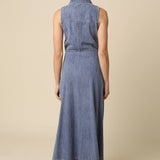 Olivaceous - Elsie Button-Front Denim Maxi Dress