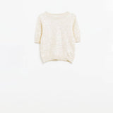 Q2- Cream short sleeve sequin sweater