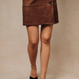 Sunday Edition by LE LIS - Mid Waist Asymmetric Side Button Faux Suede Mini Skirt
