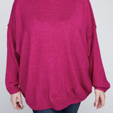 Oversized Raw Seam Melange Sweater, Zenana (Plus size only)
