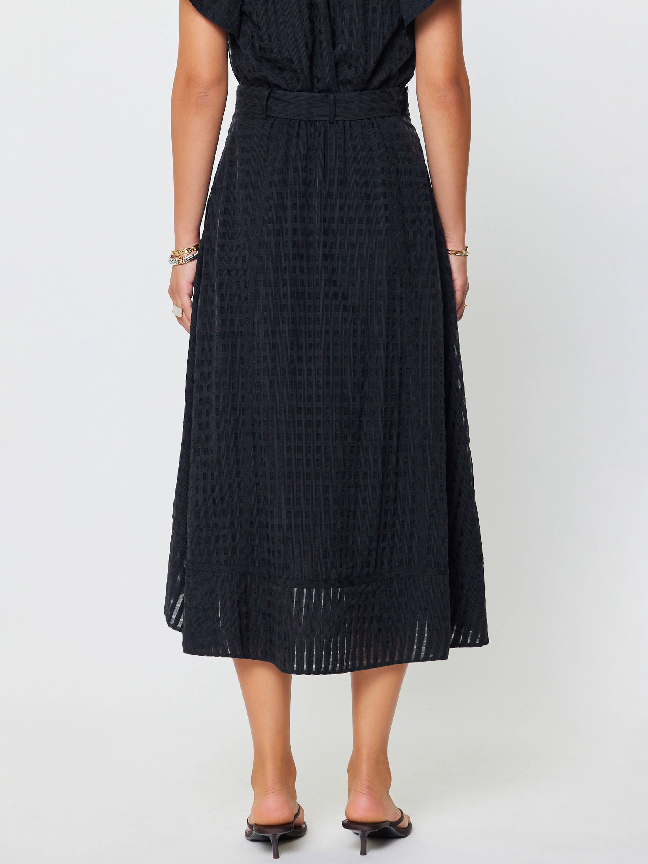 Current Air - Gingham Asymmetric Belted Midi Skirt