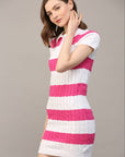 FATE - STRIPE POLO COLLAR SHORT SLV SWEATER DRESS