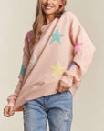 ADORA Stars Pattern Round Neck Drop Shoulder Sweater