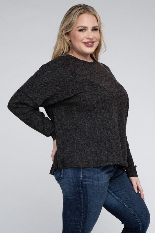 Ribbed Brushed Melange Sweater, Various Colors, Zenana