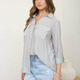 Blu Pepper - STRIPE COLLARED BUTTON DOWN LIGHTWEIGHT SHIRT : BLACK
