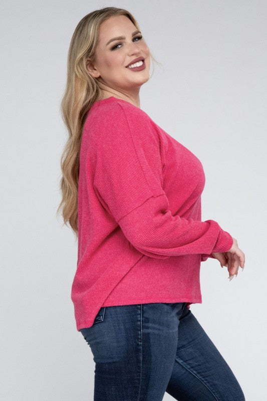 Ribbed Brushed Melange Sweater, Various Colors, Zenana