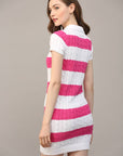 FATE - STRIPE POLO COLLAR SHORT SLV SWEATER DRESS