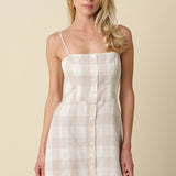 Olivaceous - Lisa Gingham Button Front Mini Linen Dress