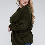 Oversized Raw Seam Melange Sweater, Zenana (Plus size only)