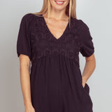 VERY J Lace Detail Puff Sleeve Romper with Pockets
