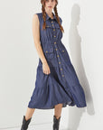 PLUS SLEEVELESS BUTTON DOWN COLLARED DENIM DRESS, Jade by Jane