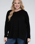 V-Neck Side Slit Hi-Low Hem Top, Various Colors, Zenana (Plus Only)