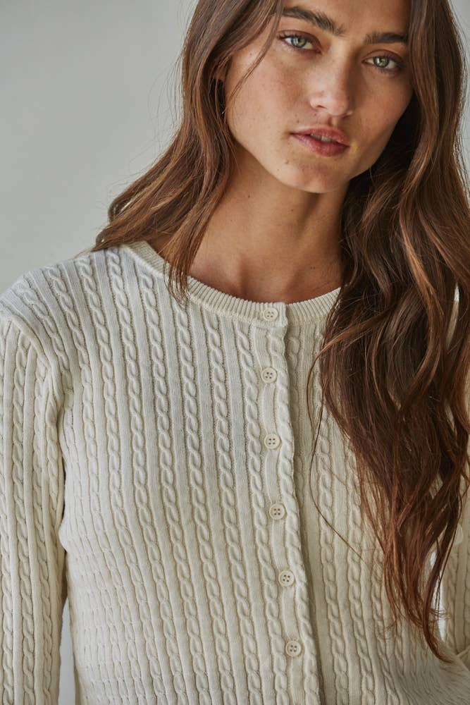 By Together Knit Cable Sweater Cotton Button Down Cardigan Top
