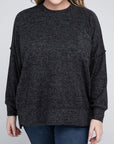 Brushed Melange Drop Shoulder Sweater, Various Colors, Zenana (Plus only)