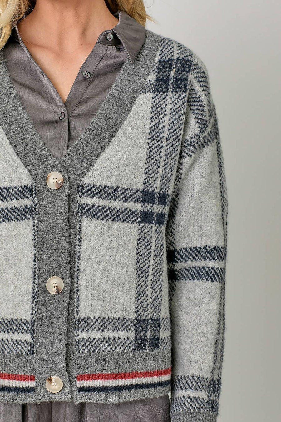 Mystree Plaid Sweater Cardigan