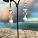 Blue Topaz and Pearl Drop Earrings, By Zhanna