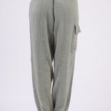VERY J Washed Woven Crinkle Gauze Drawstring Cargo Pants