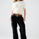 Q2- Cream short sleeve sequin sweater