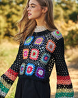 Floral Crochet Striped Sleeve Cropped Knit Sweater (Various colors), Davi & Dani