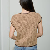 Moon River - CONTRAST STITCH CROCHET KNIT SHORT SLEEVE CARDIGAN