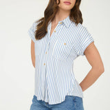 Blu Pepper - STRIPE COLLARED SHORT SLEEVE BUTTON DOWN TOP