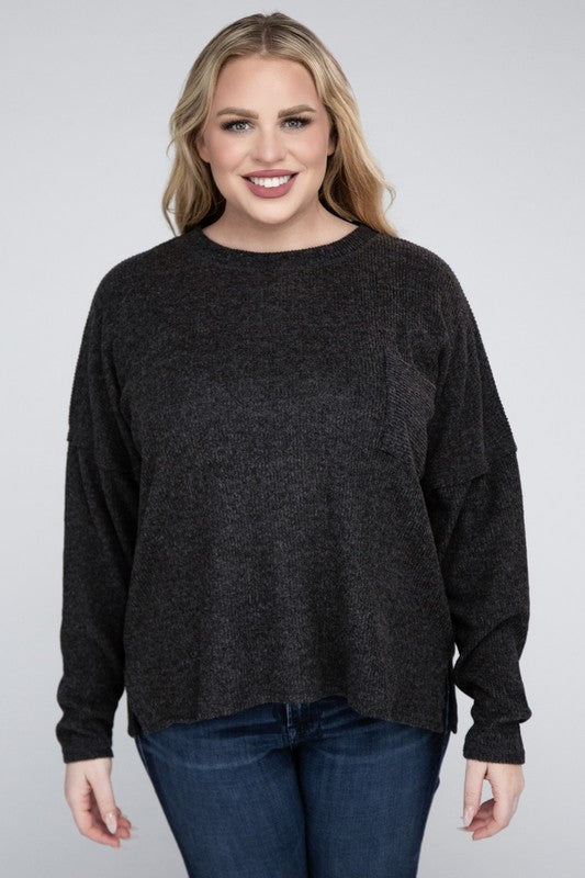 Ribbed Brushed Melange Sweater, Various Colors, Zenana