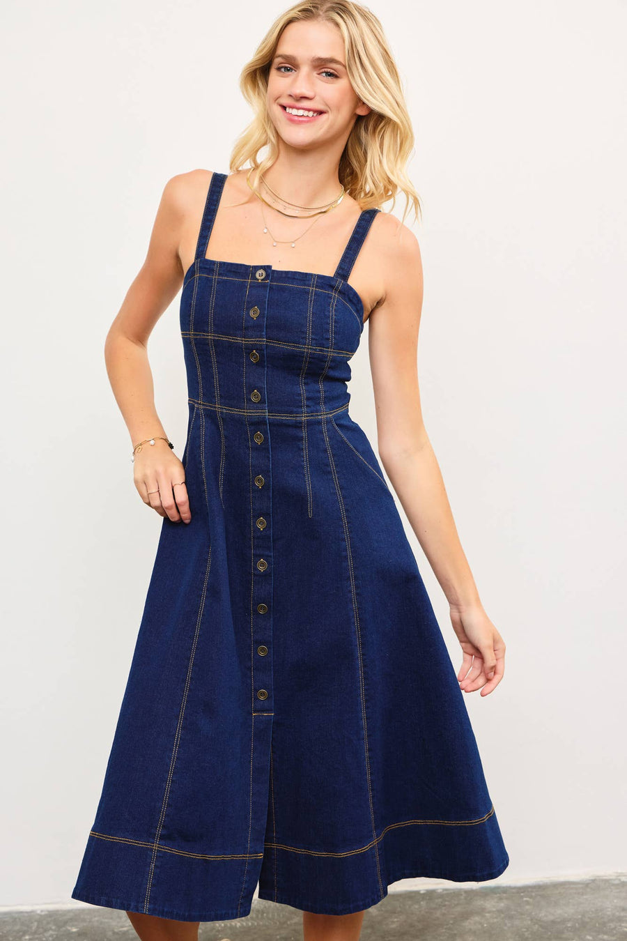 Mustard Seed - BUTTON DOWN FRONT CORSET DETAIL DENIM DRESS