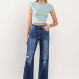 High Rise Distressed Wide Leg Jean in Ocean View, Flying Monkey