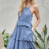 SOLID RUFFLE SLEEVELESS MINI DRESS, Davi & Dani