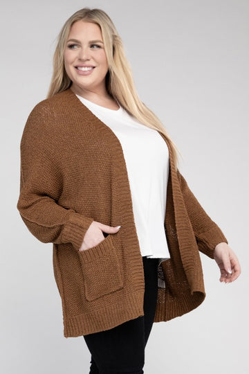 Ribbed Knit Open Front Cardigan (Various Colors), eesome (Plus Only)