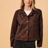 Sunday Edition by LE LIS - Shirt Collar Cropped Faux Suede Button Down Jacket