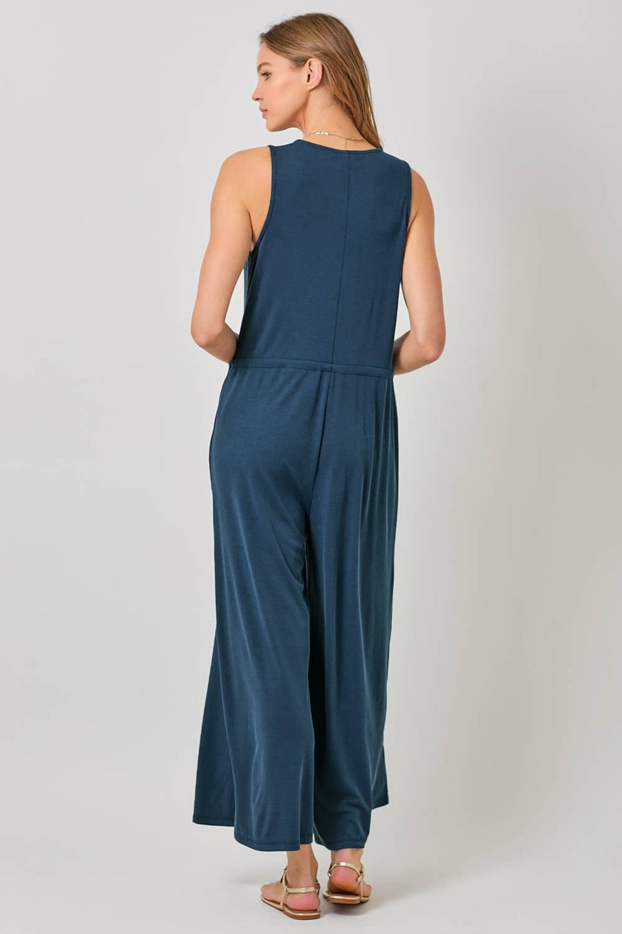 Mystree - Modal Ribbed Surplice Neck Jumpsuit