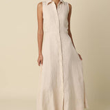 Olivaceous - Aimme Button-Front Linen Maxi Dress
