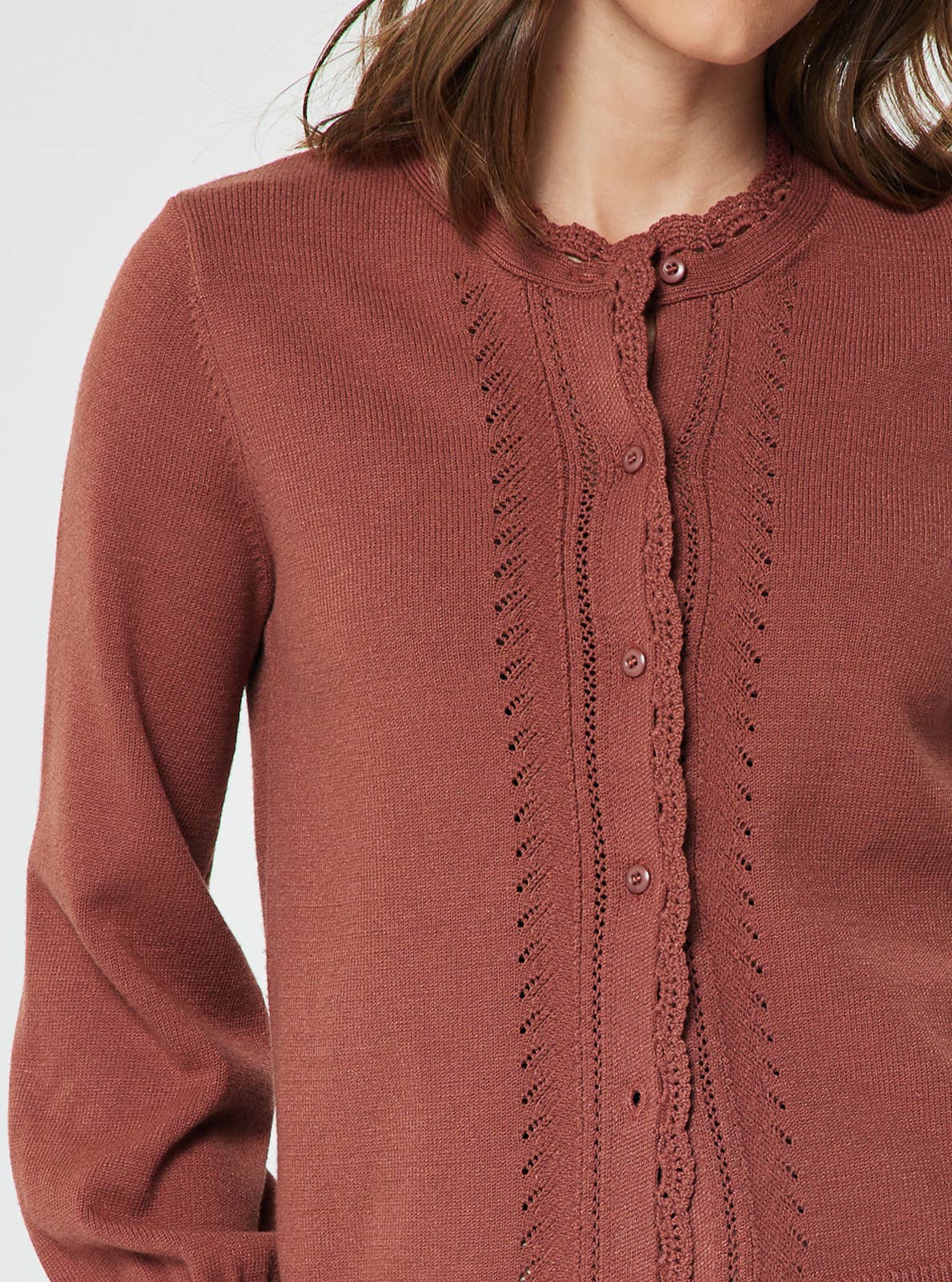 Current Air - Pointelle Button Up Long Sleeve Sweater Cardigan