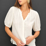 Be Cool - LINEN BLENDED RUFFLE TRIM FRONT TIE BLOUSE