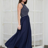 Moon River - STRIPE TANK SLEEVELESS MIXED MEDIA MIDI DRESS