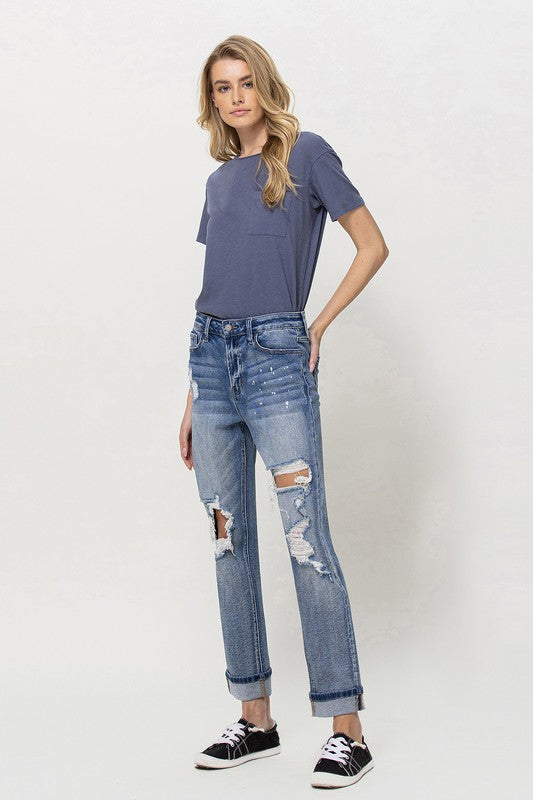 STRETCH BOYFRIEND JEANS W PAINT SPATTER DETAIL, Flying Monkey